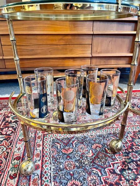 Hollywood Regency Style Brass and Glass Two Tiered Bar Cart