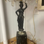 Hollywood Regency Antique Marble Lamp with Bronze Statue