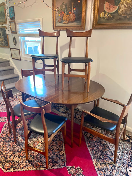 Midcentury Modern Walnut Dining Table & Six Chairs