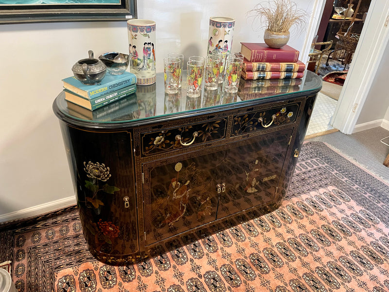 Vintage Black Lacquered Home Bar or Buffet