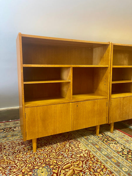 Midcentury Modern Petite Bookcases with Locking Cabinet