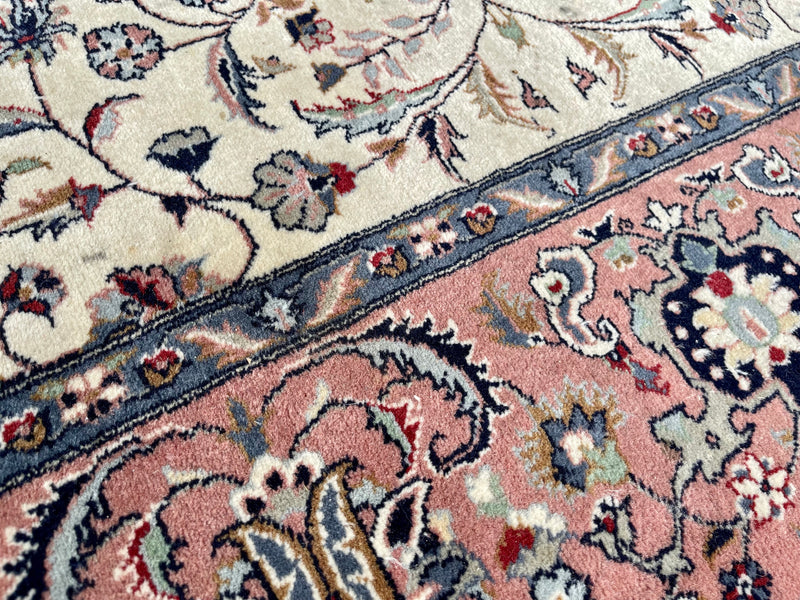 Vintage Hand-knotted Oriental Cream Pink and Purple Rug