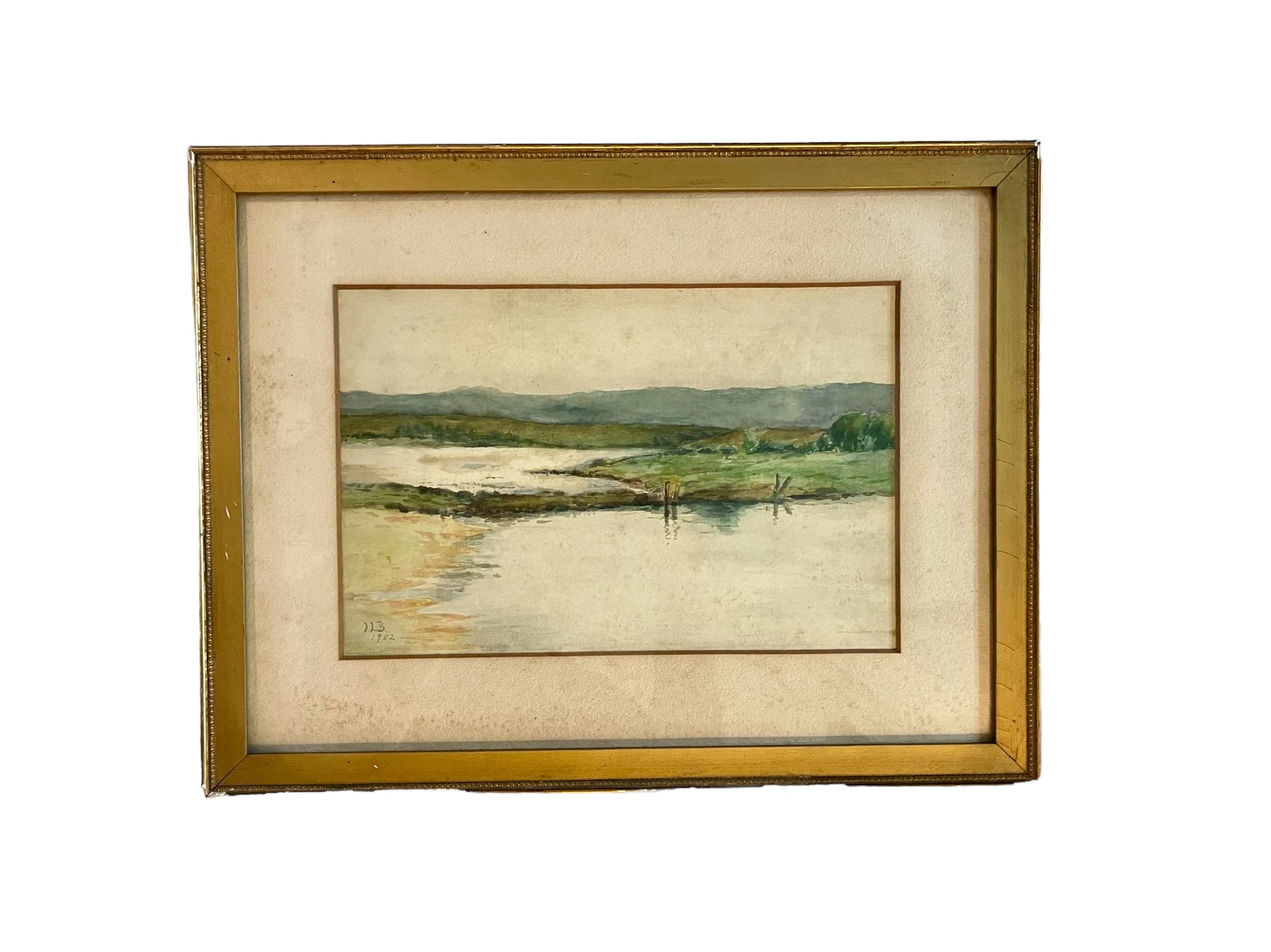 Antique Watercolor Landscape Painting Signed “I.L.B. 1902”