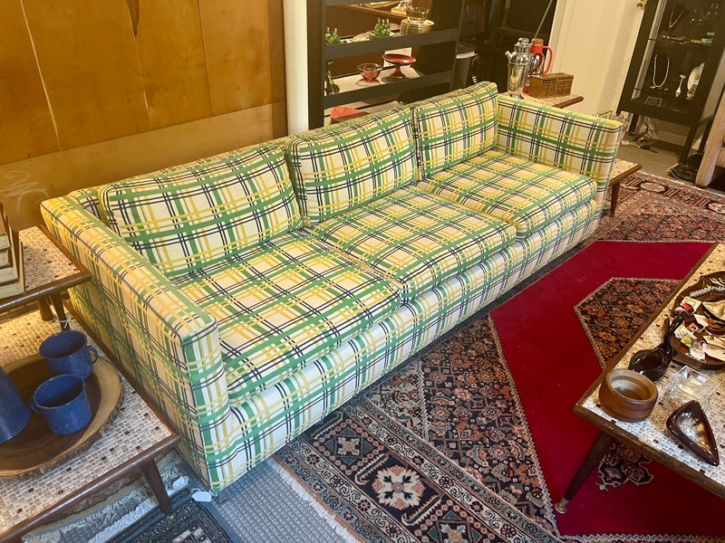 Vintage King Furniture Mfg Upholstered Green & Yellow Sofa