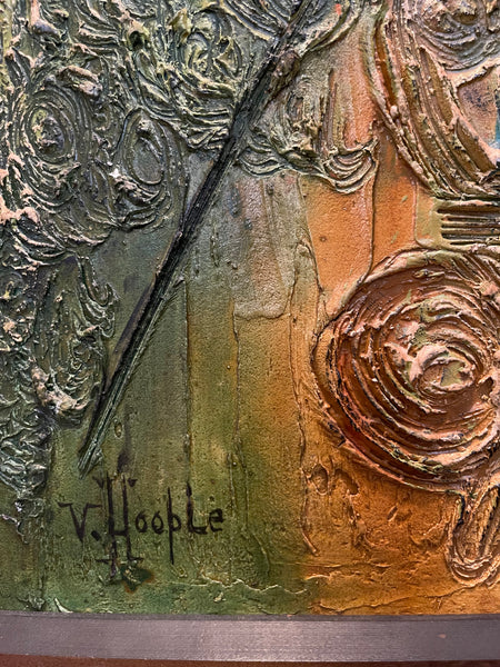 Midcentury Modern Oil on Board of a Medieval Crest Signed Van Hoople