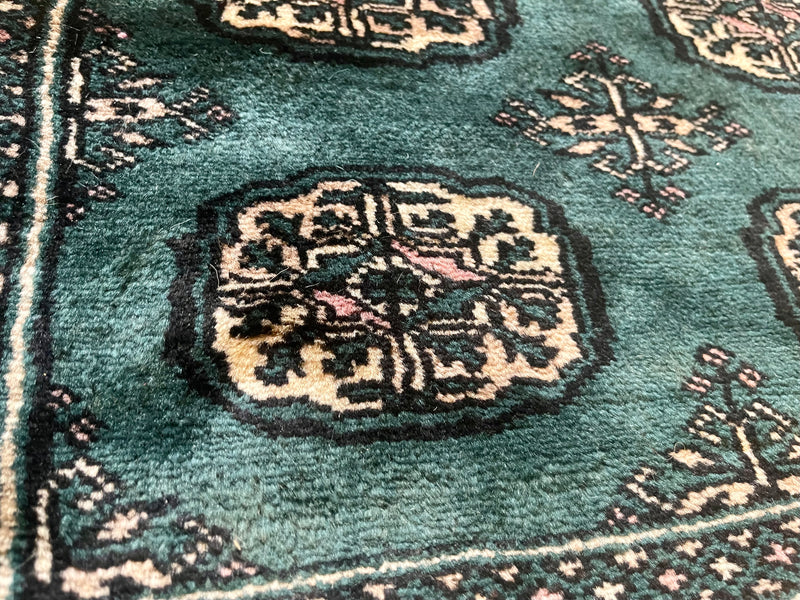 Hand-knotted Pakistani Bokhara Teal Area Rug