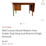 Mid Century Danish Modern Arne Vodder Teak Drop Leaf Desk for H. Sigh Denmark