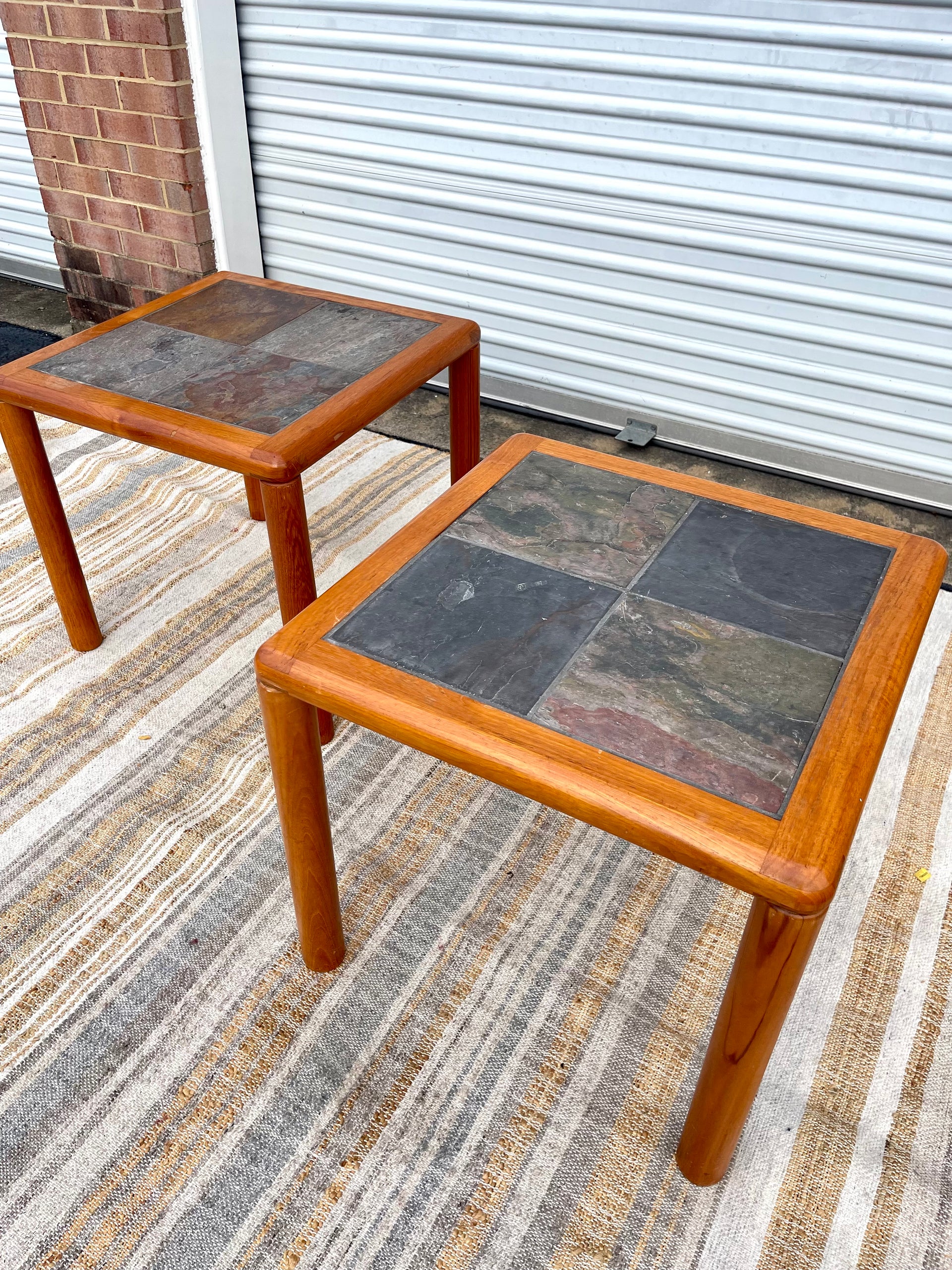 Danish Teak and Slate Side Tables by Haslev