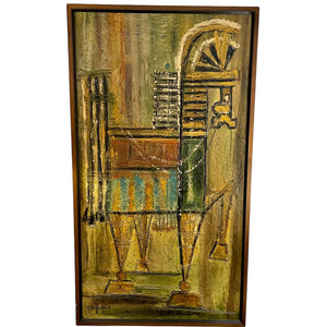 Midcentury Modern Oil on Board of a Trojan Horse Signed Van Hoople