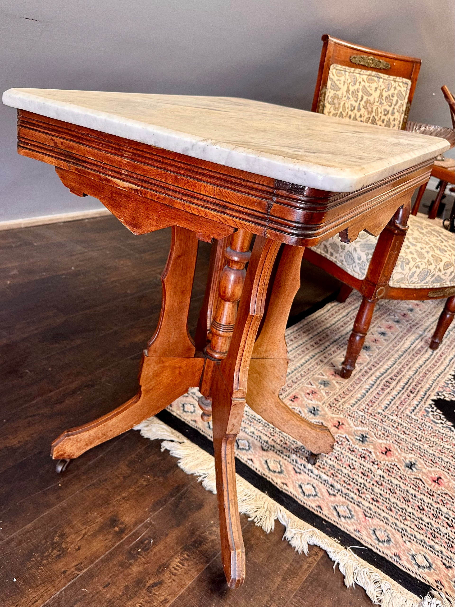 Victorian Eastlake Marble Top Side Table