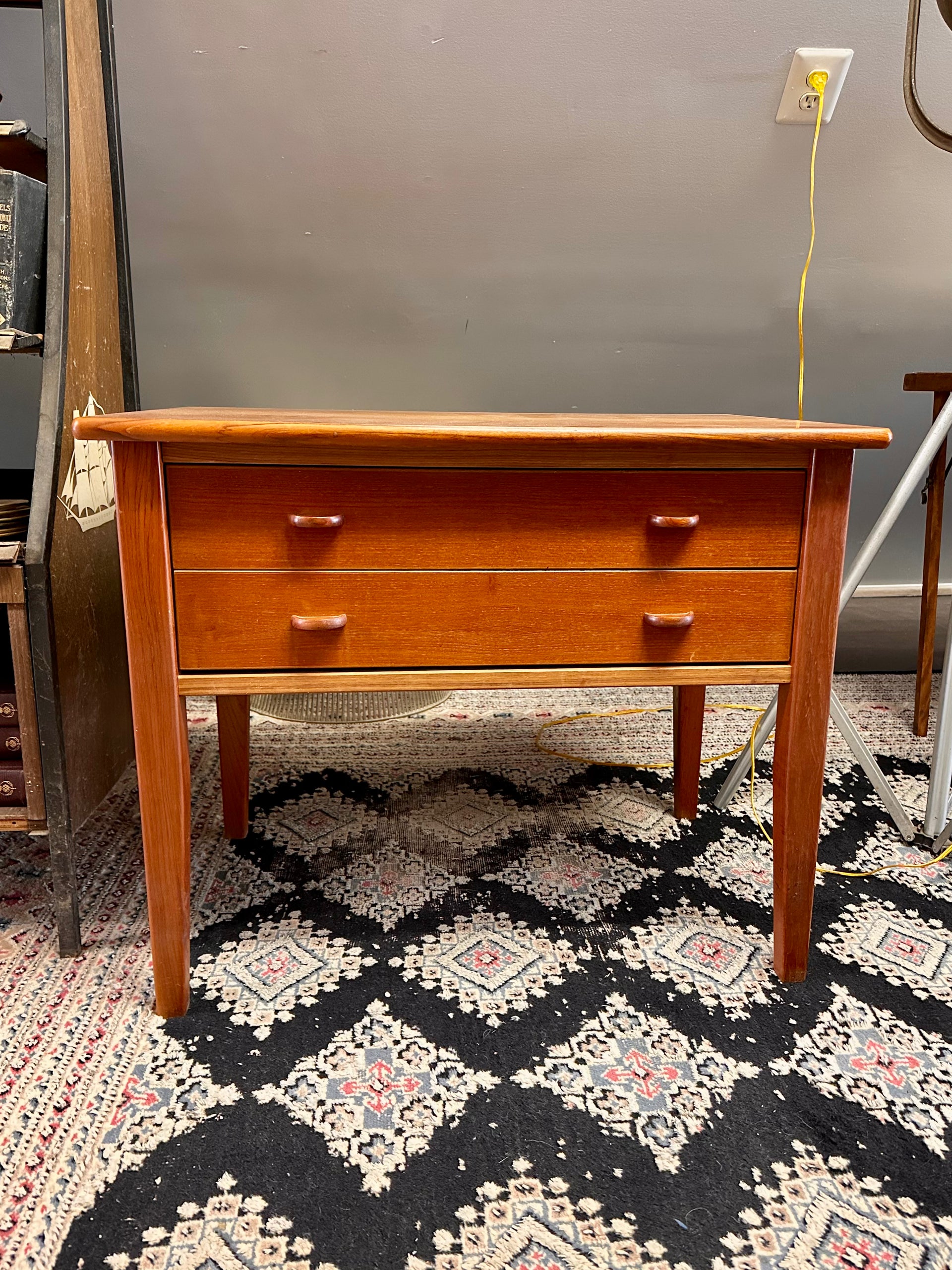 Danish Midcentury Modern Teak Side Table with Two Drawers