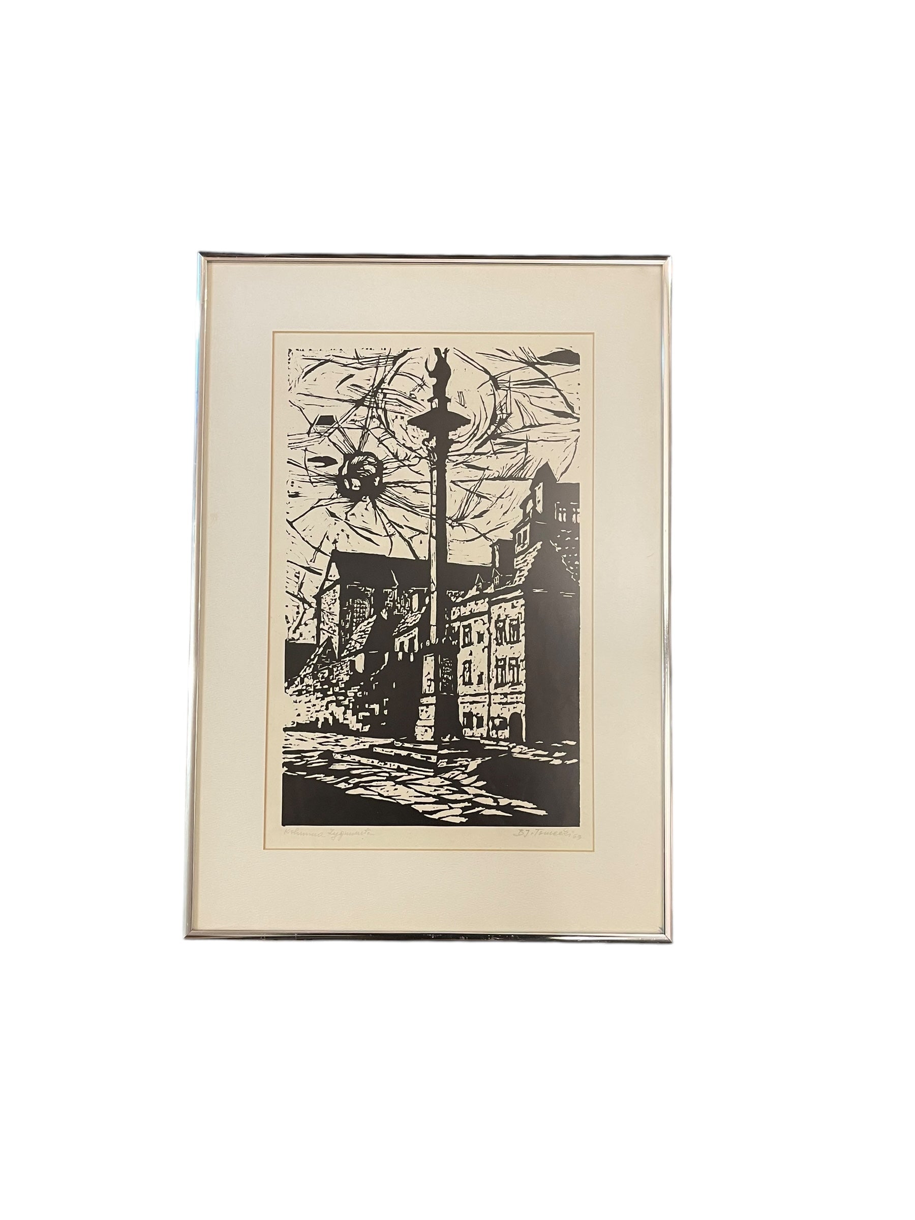 Eastern Europe Signed and Framed Woodblock Print