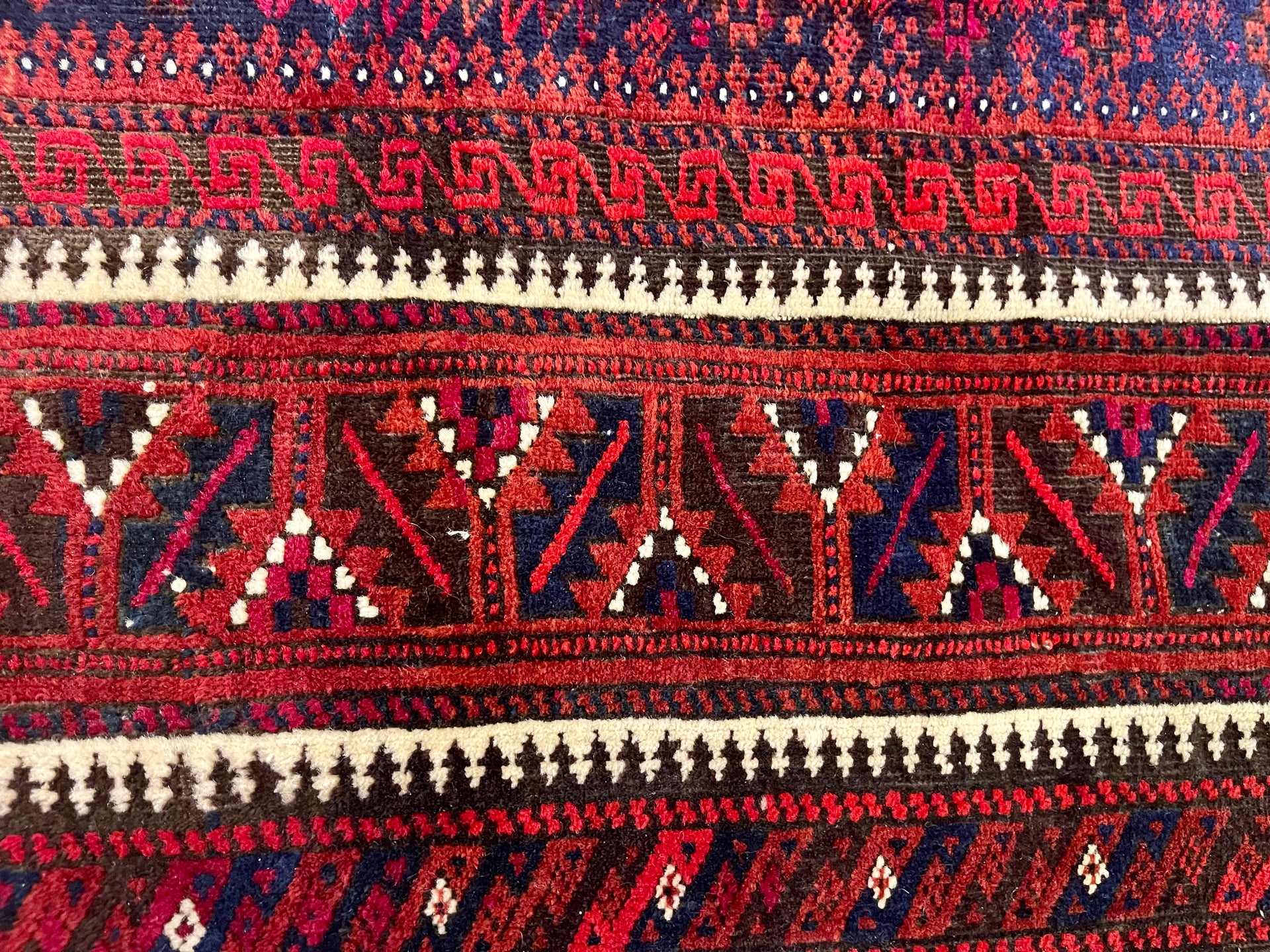 Antique Baluch Turkmen Navy and Ruby Persian Hand-knotted Rug