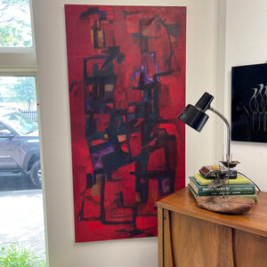 Mid Century Modern Red Abstract Art Signed