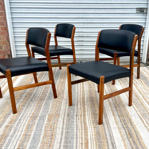 Danish Modern Teak Chairs with Black Upholstery