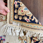 Hand Knotted Oriental Cream and Blue Small Rug