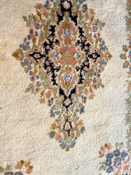Hand Knotted Oriental Cream and Blue Area Rug