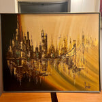 Mid Century Modern Cityscape Oil on Canvas by Carlo of Hollywood