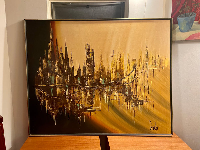 Mid Century Modern Cityscape Oil on Canvas by Carlo of Hollywood