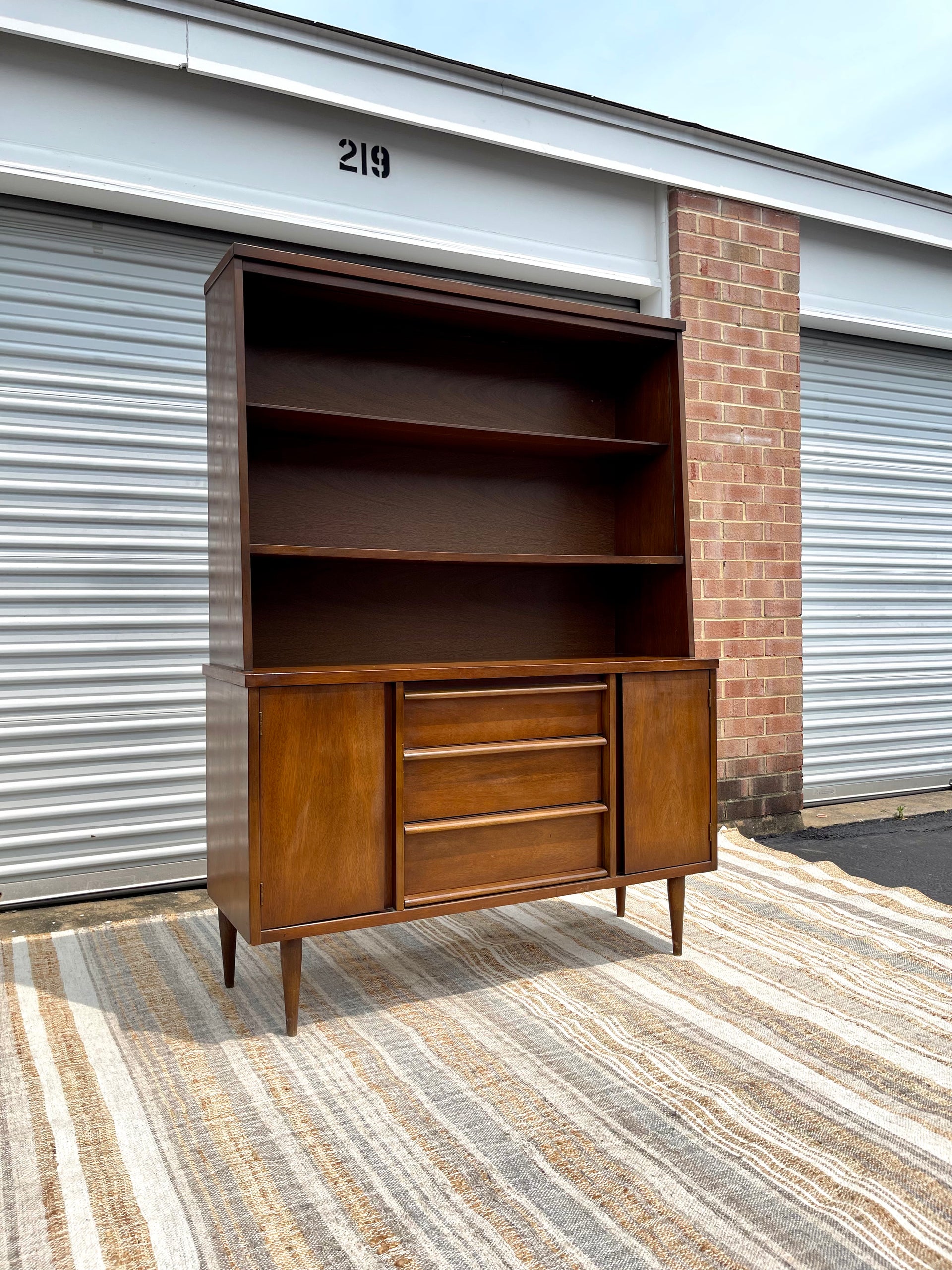Mid Century Modern Walnut Bassett Credenza & Hutch