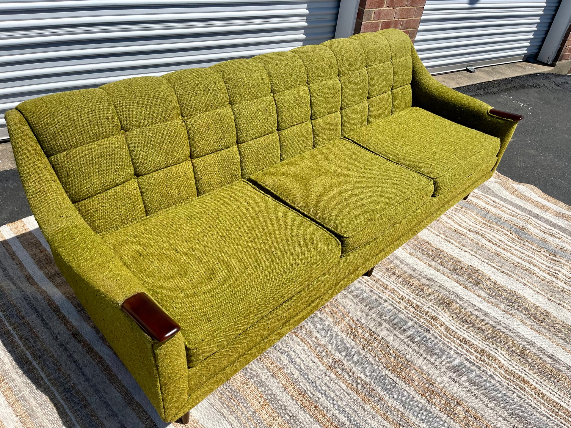 Mid Century Modern Kroehler Green Tweed Sofa