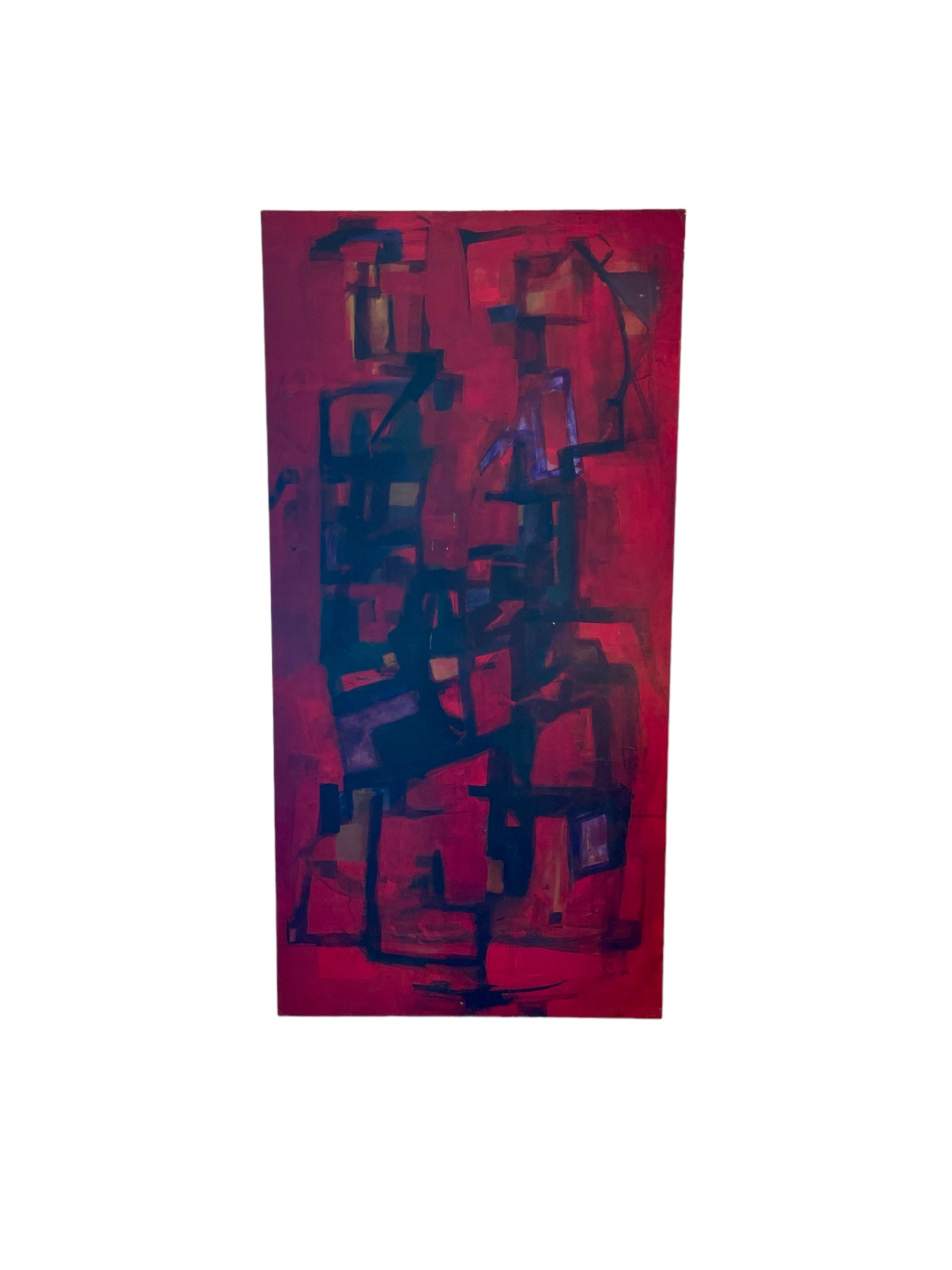 Mid Century Modern Red Abstract Art Signed
