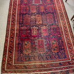 Antique Baluch Turkmen Navy and Ruby Persian Hand-knotted Rug