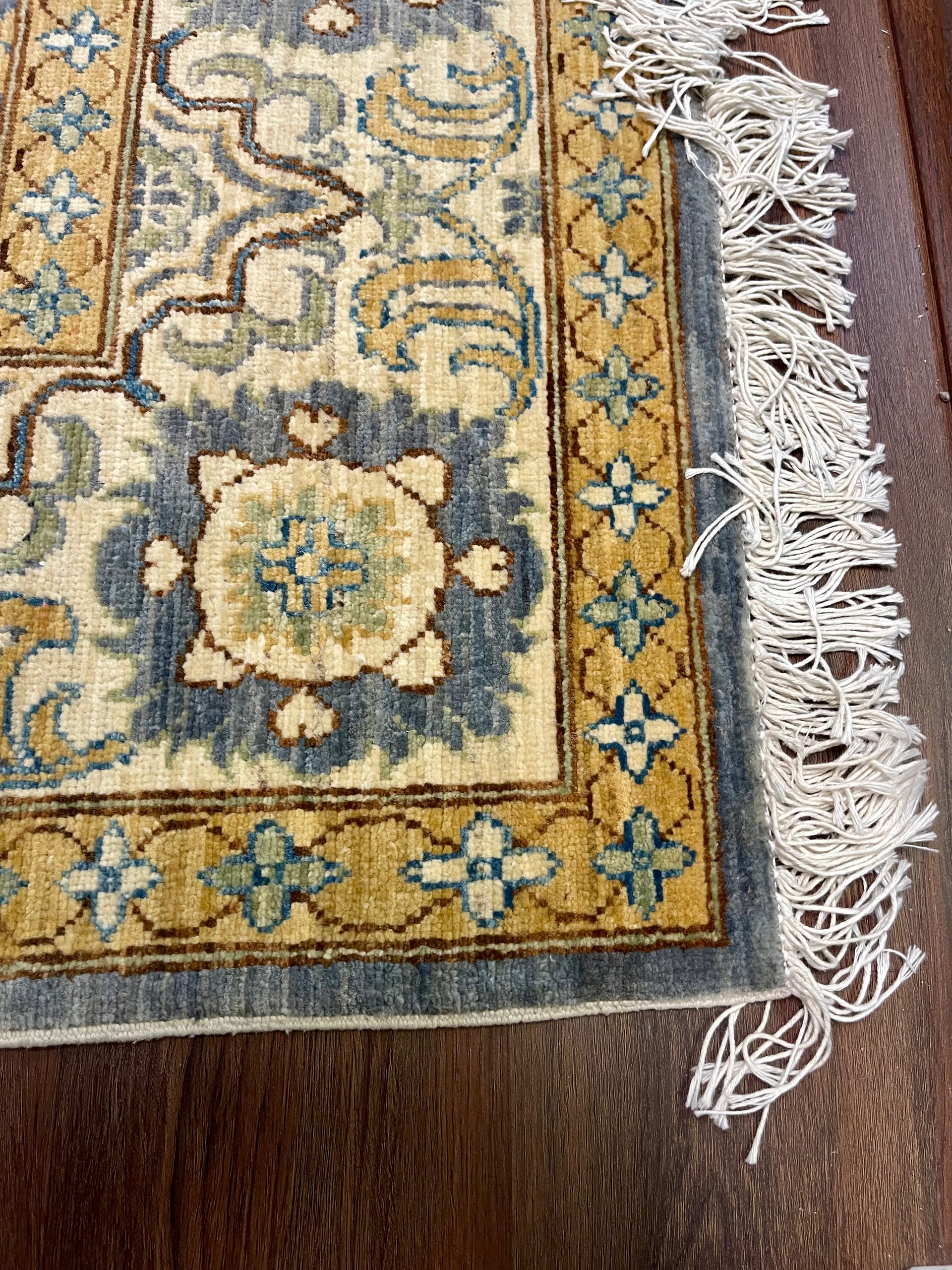 Hand-knotted Oriental Blue and Yellow Rug