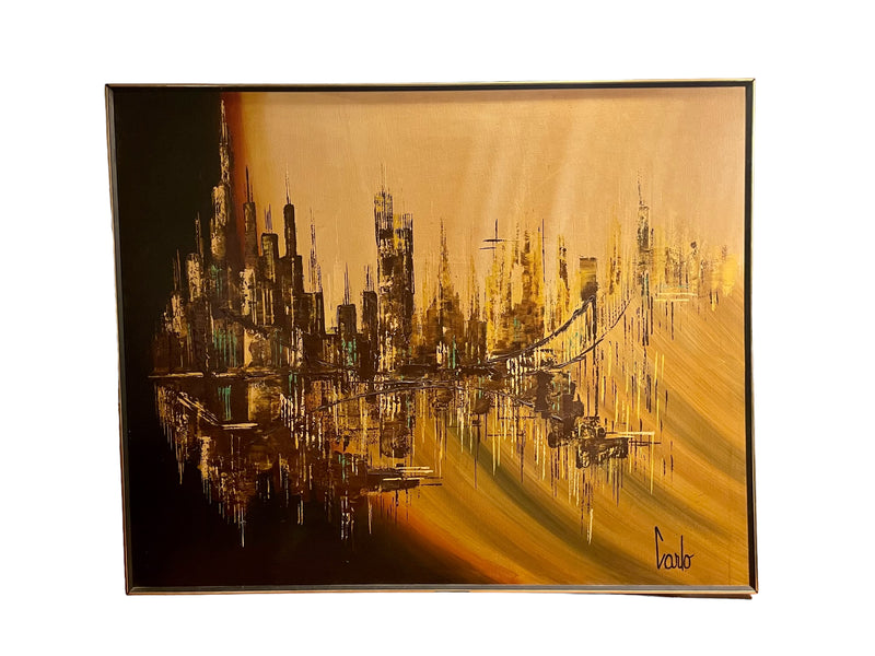 Mid Century Modern Cityscape Oil on Canvas by Carlo of Hollywood