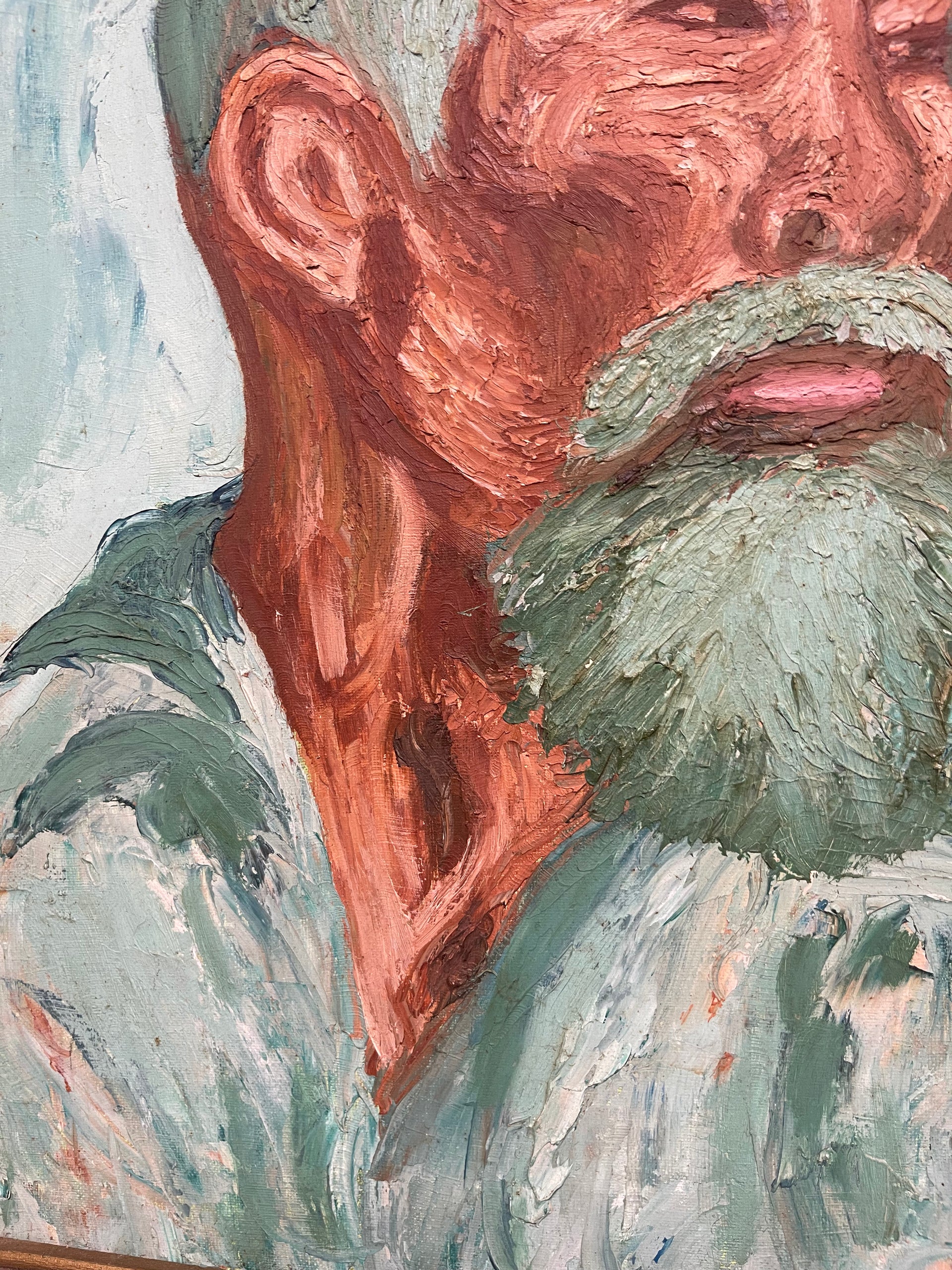 Oil on Board Blue “Painting of a Man” in the style of David Cheng