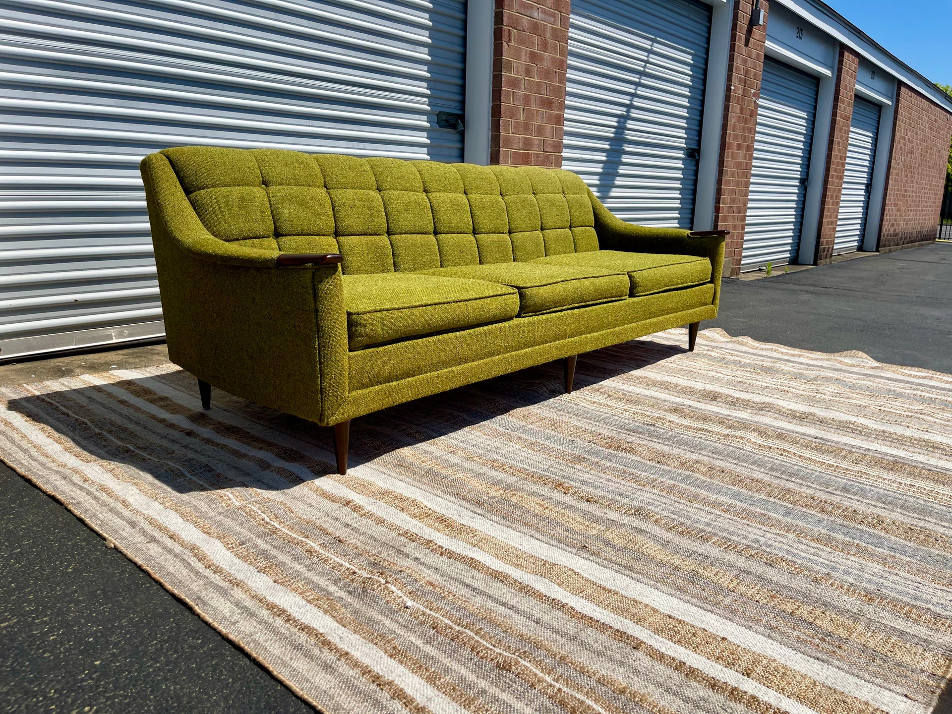 Mid Century Modern Kroehler Green Tweed Sofa