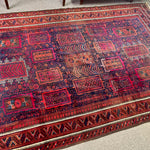 Antique Baluch Turkmen Navy and Ruby Persian Hand-knotted Rug