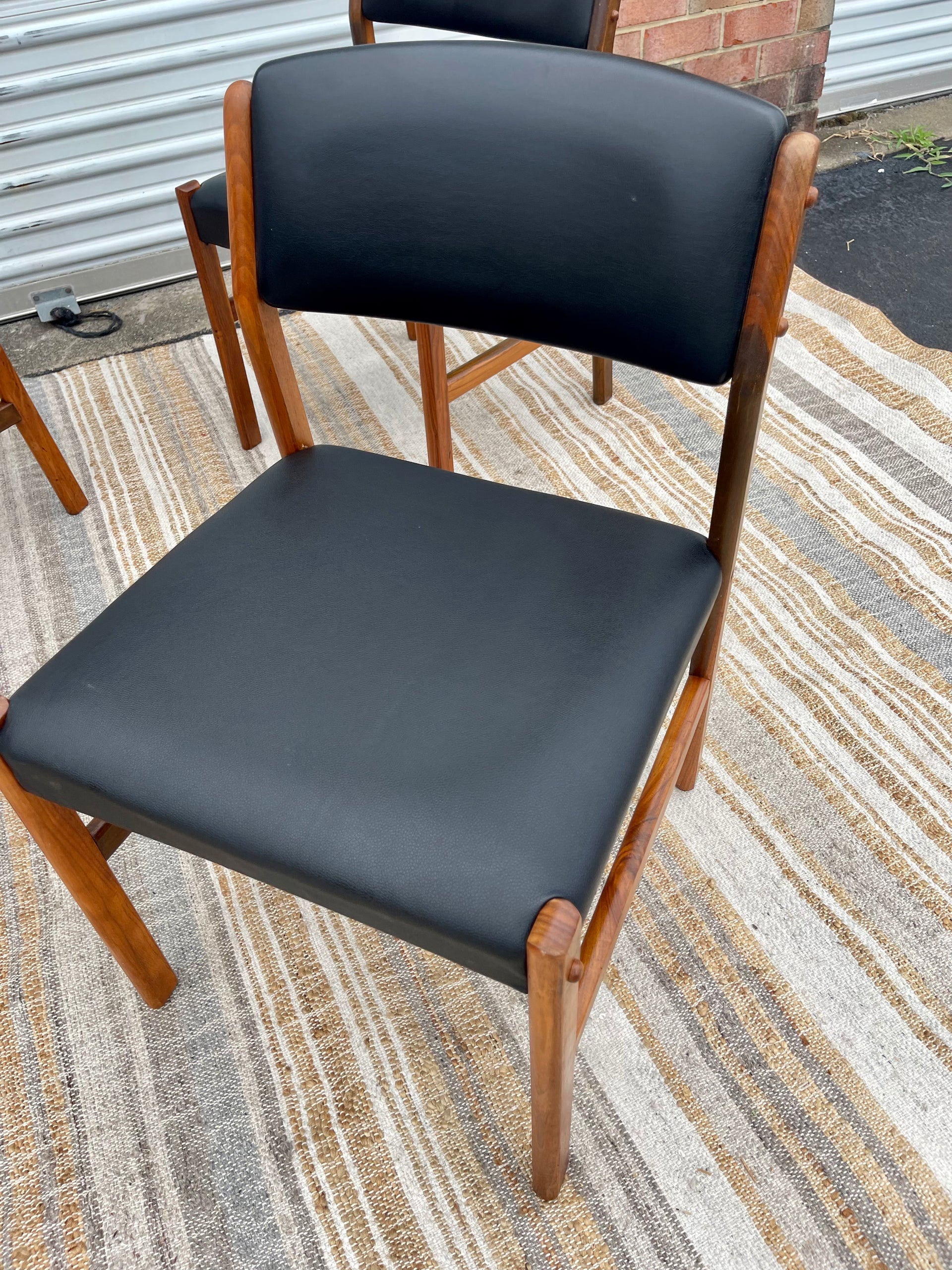 Danish Modern Teak Chairs with Black Upholstery