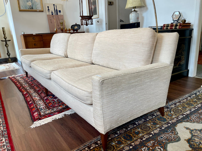 Mid Century Modern Upholstered Sofa in Boucle Cream