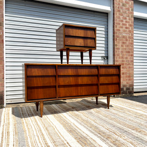 Ward Furniture Co. MCM Louvered Lowboy Dresser & Nightstand