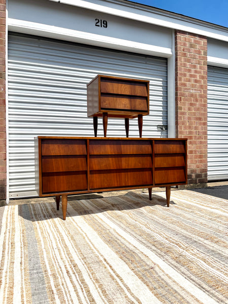 Ward Furniture Co. MCM Louvered Lowboy Dresser & Nightstand