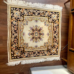 Hand Knotted Oriental Cream and Blue Small Rug