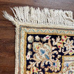 Hand Knotted Oriental Cream and Blue Small Rug