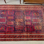 Antique Baluch Turkmen Navy and Ruby Persian Hand-knotted Rug