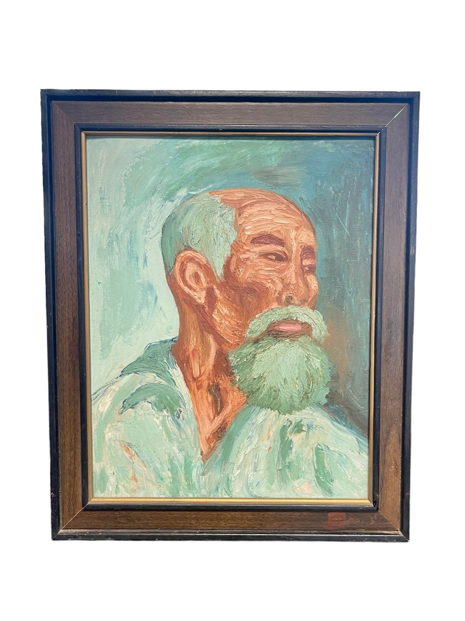 Oil on Board Blue “Painting of a Man” in the style of David Cheng