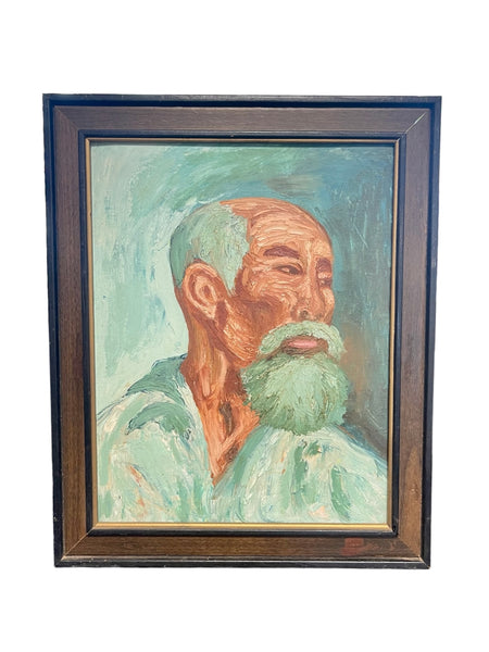 Oil on Board Blue “Painting of a Man” in the style of David Cheng