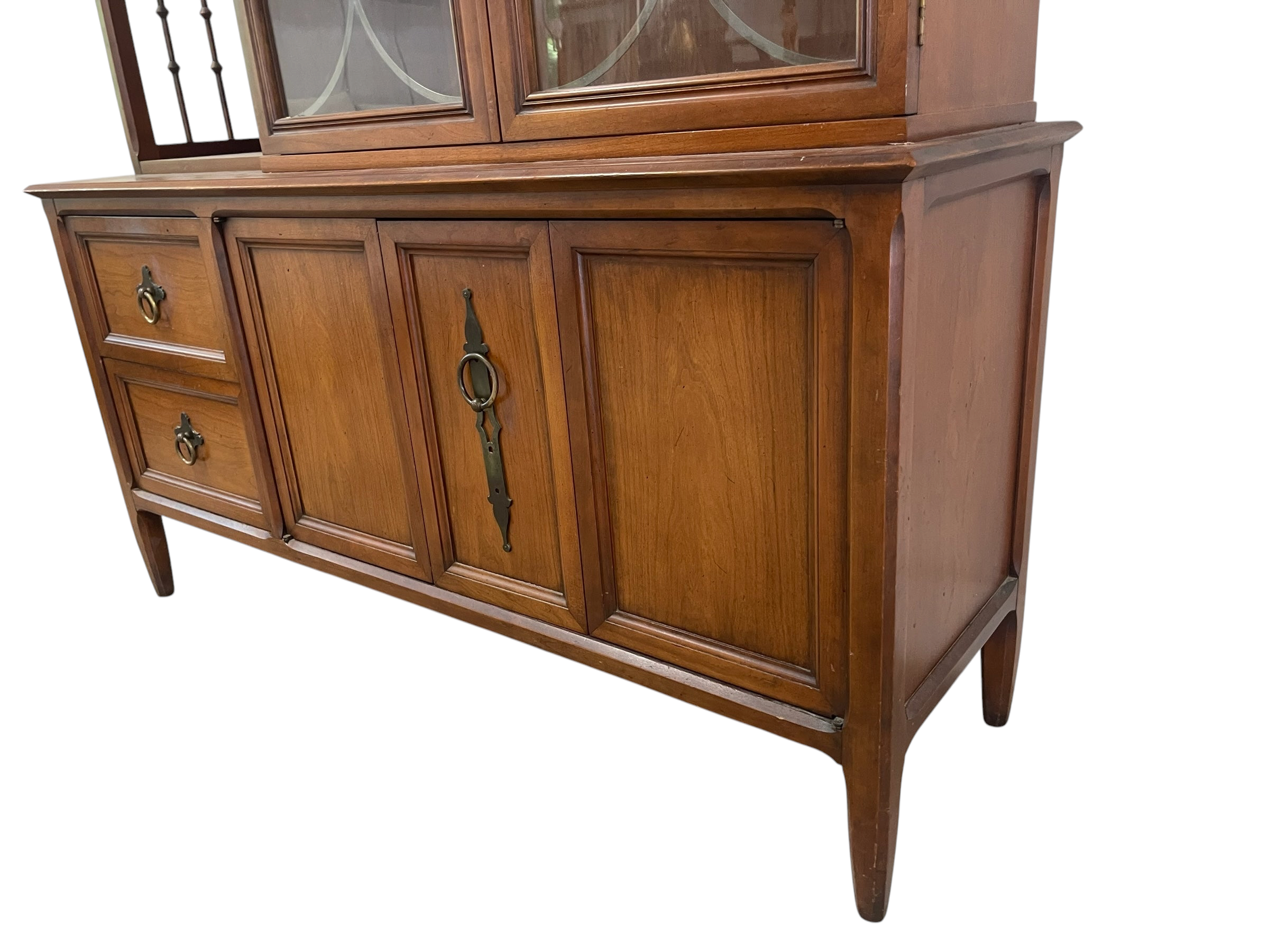 Magpie Reclamations traditional wooden china cabinet hutch base with drawers and ring-pull hardware
