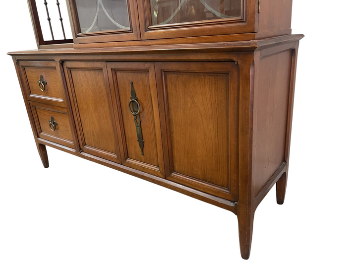 Magpie Reclamations traditional wooden china cabinet hutch base with drawers and ring-pull hardware