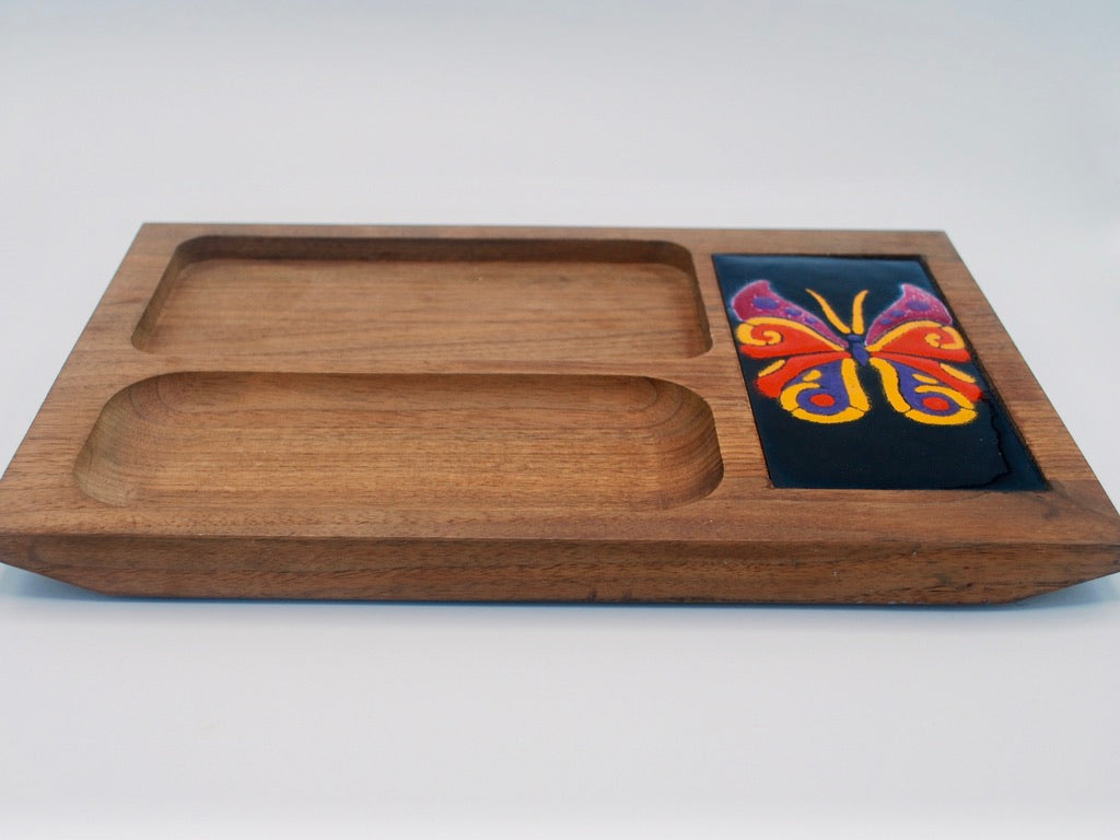 Bey-Cor Creations Wood Trey with Butterfly Tile Inlay