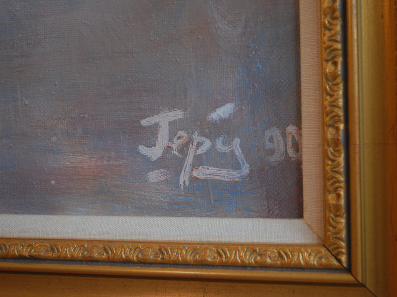 Jepy 1990 Oil on Canvas White and Blue Still Life