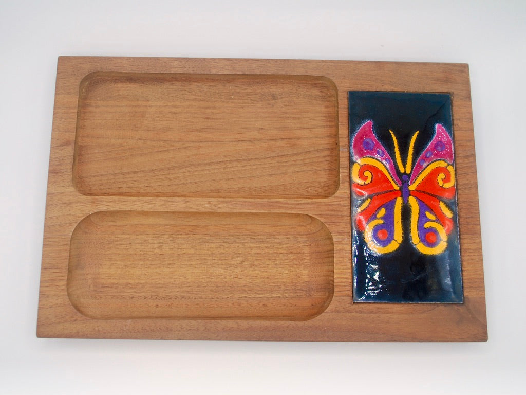 Bey-Cor Creations Wood Trey with Butterfly Tile Inlay
