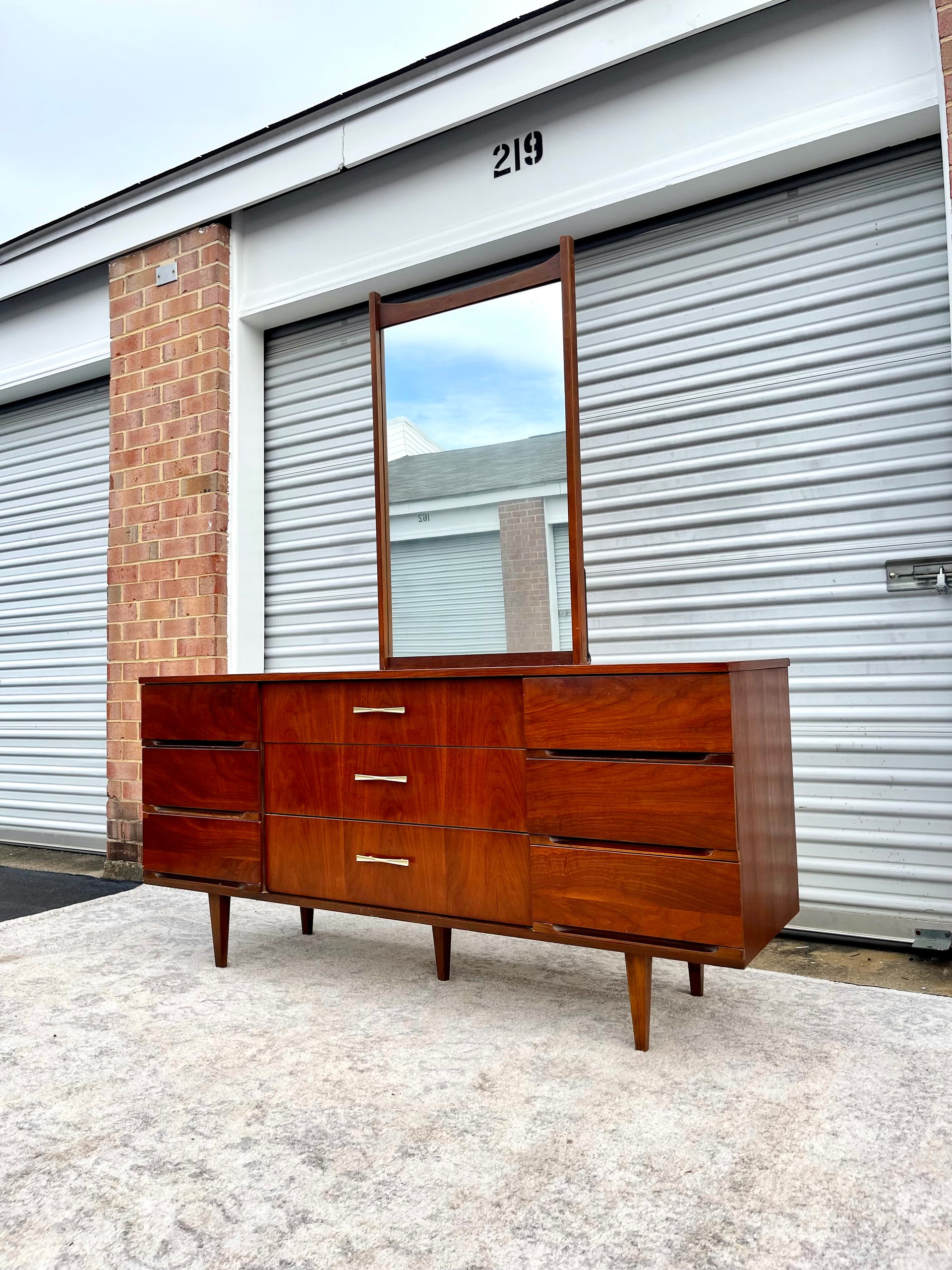 Mid Century Bow Tie Lowboy Dresser with Mirror