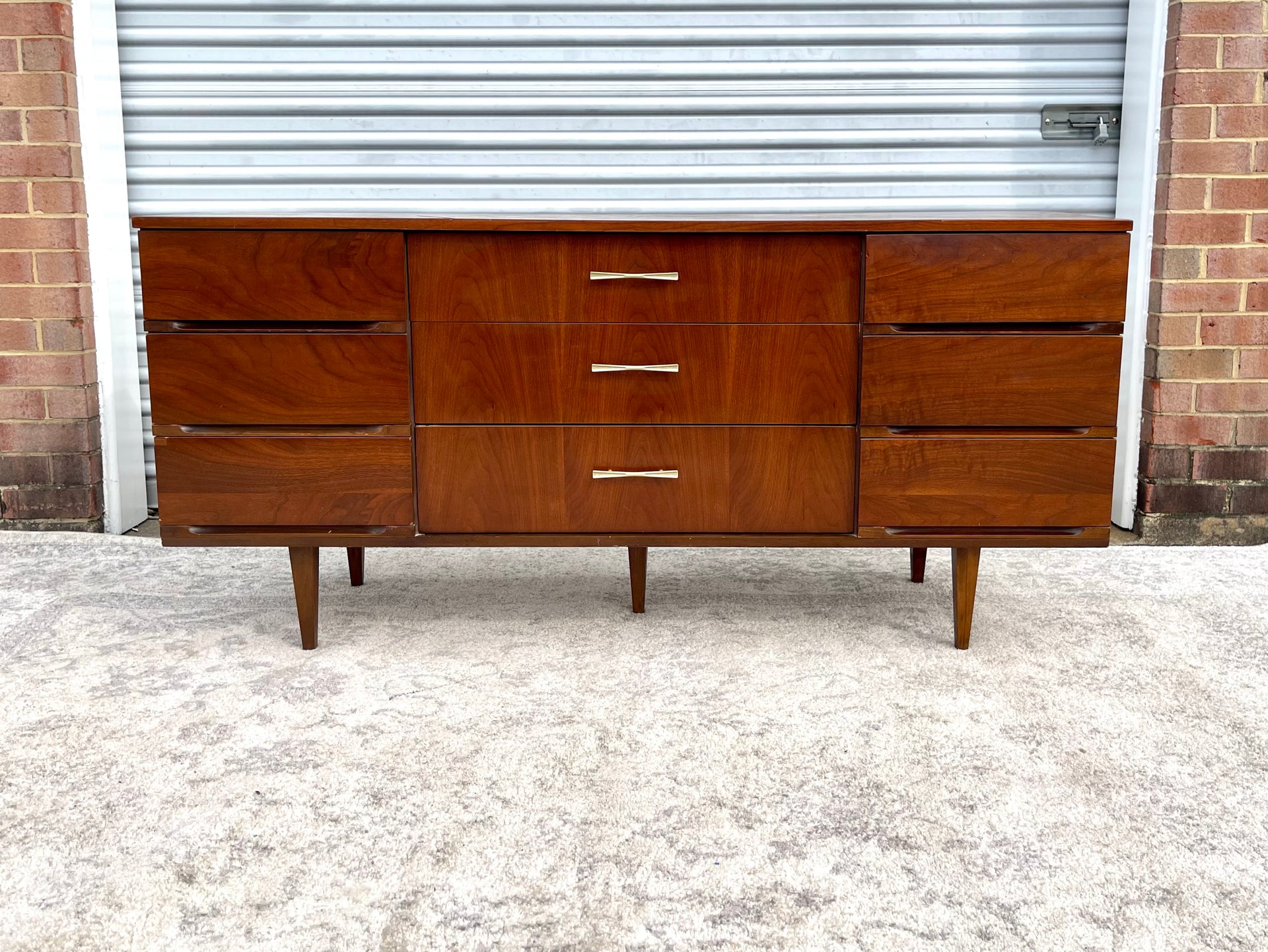 Mid Century Bow Tie Lowboy Dresser with Mirror