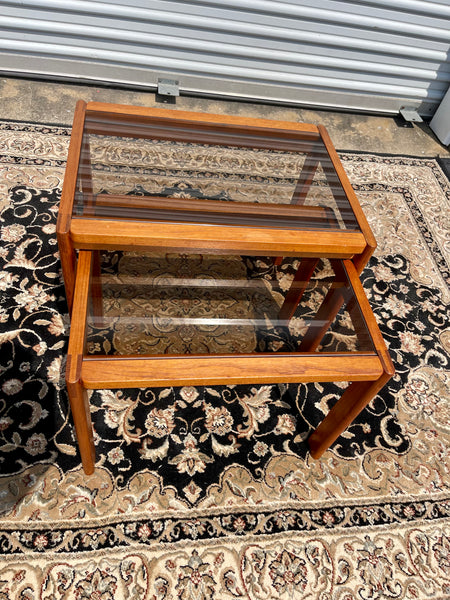 Danish Modern Teak Smoked Glass Nesting Tables