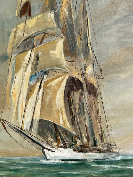 Vintage Sailboat Oil on Canvas